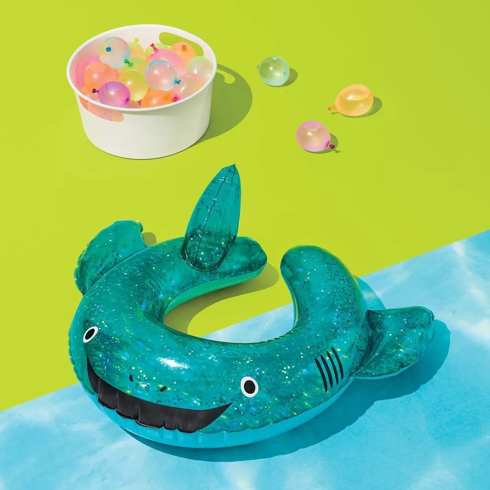 Sun Squad Split Ring-Shark Glitter Novelty Float Green Yüzme Simidi 62 cm