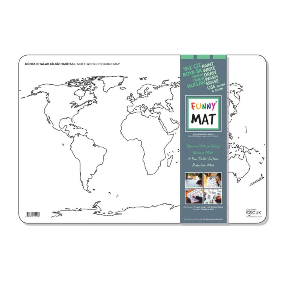 Akademi Çocuk Funny Mat Dünya Kıtalar Dilsiz Haritası