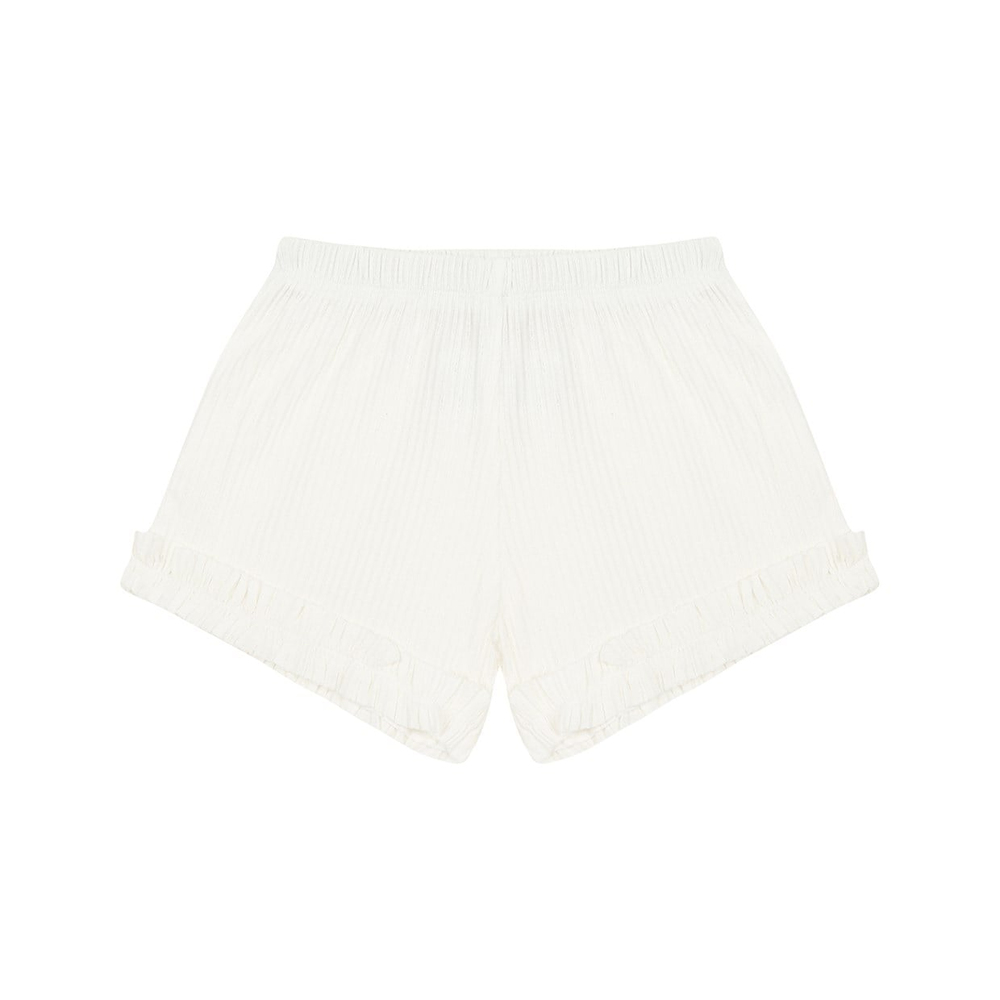 All White Jacquard Rib Şortlu Pijama Takımı