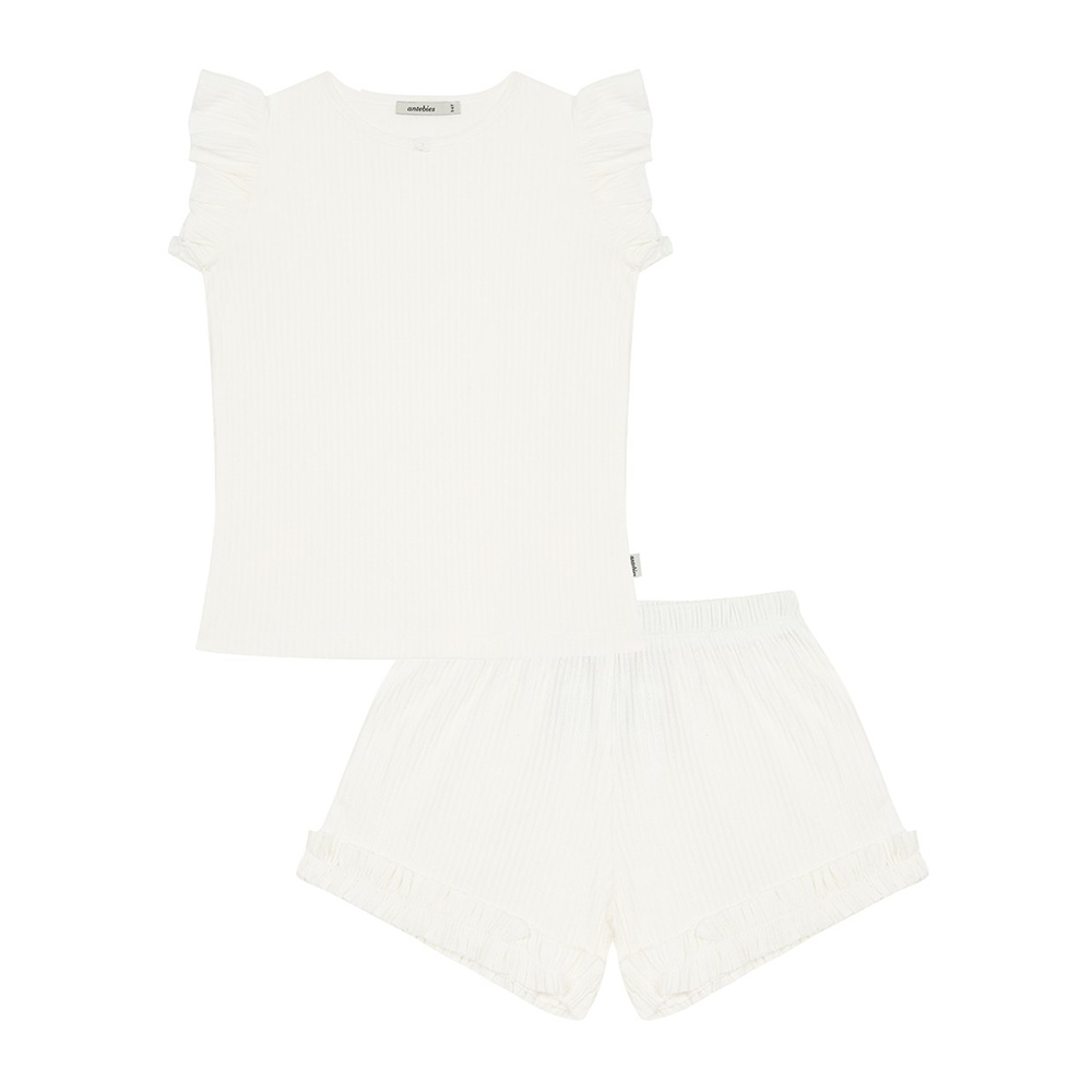 All White Jacquard Rib Şortlu Pijama Takımı