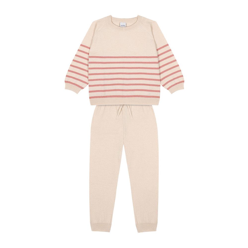 Antebies Pembe Çizgili Krem Triko Eşofman Takımı