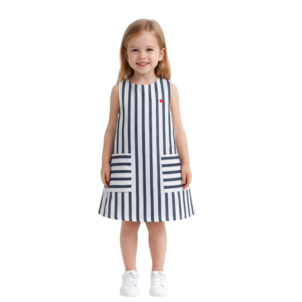 Midu & Fun Fresh Stripe Lacivert Elbise