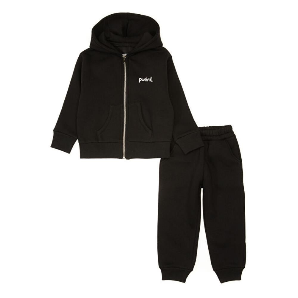 Pueril Kids Şardonlu Fermuarlı Çocuk Eşofman Takımı | Siyah