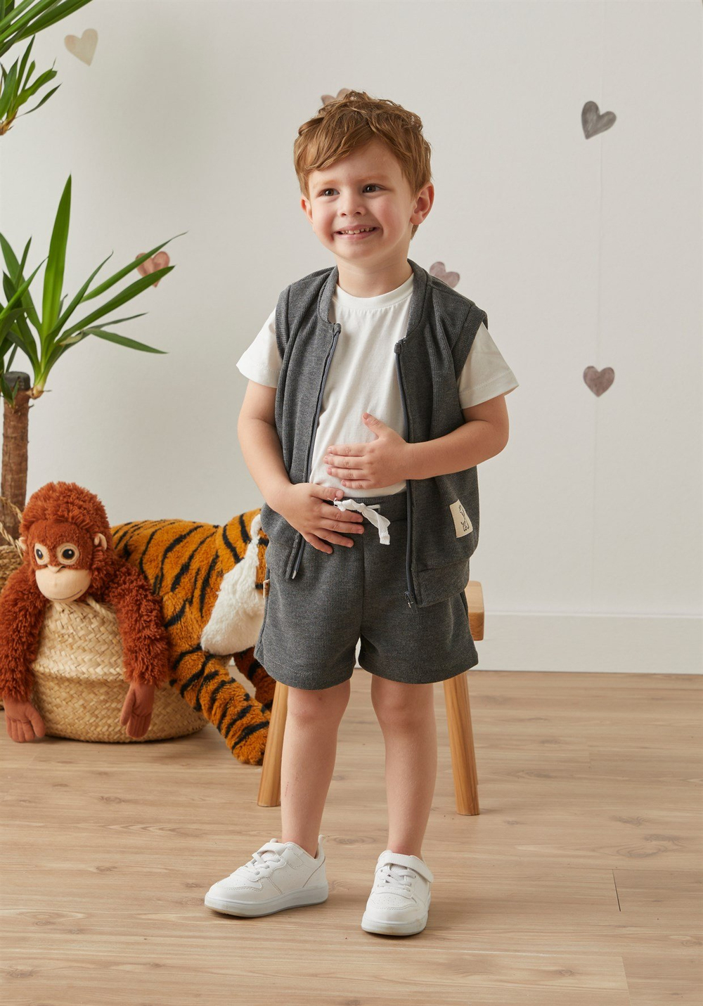 Baby Joko Gri Renkli Sevimli Zürafa Etiketli Waffle Yelek