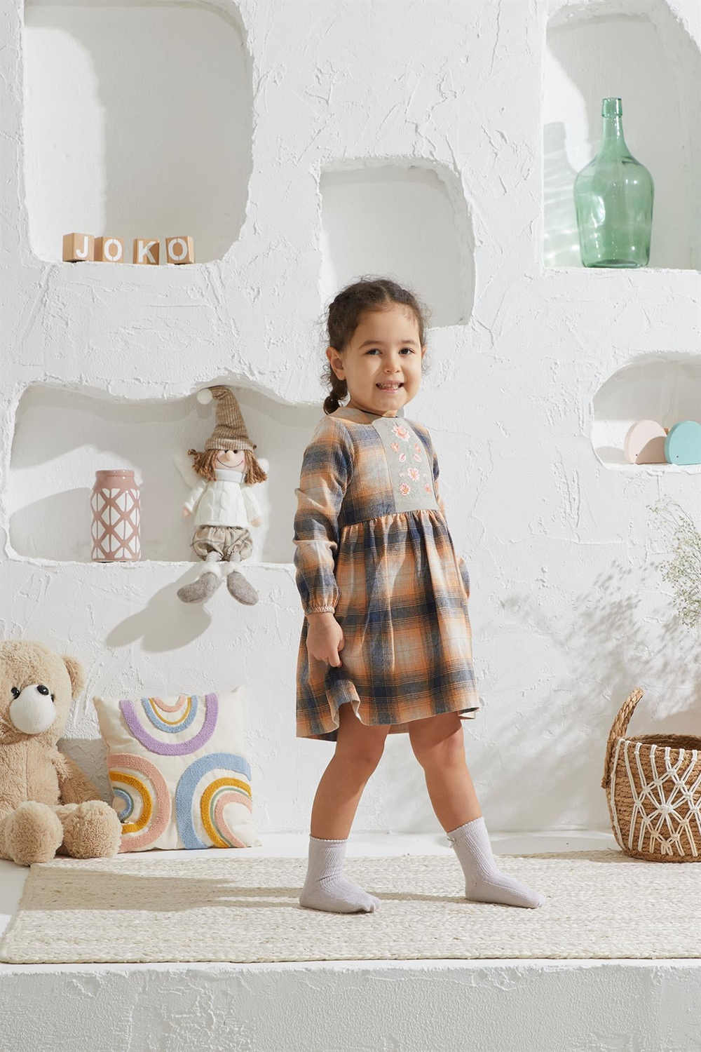 Baby Joko Kareli Nakışlı Lily Elbise