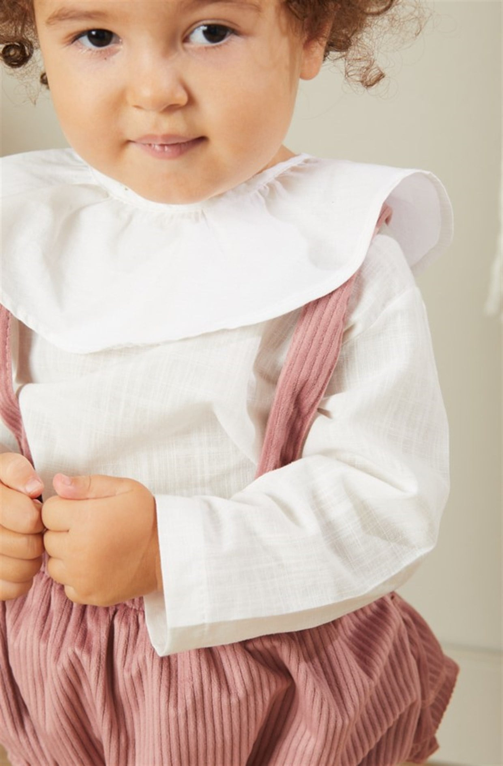Baby Joko - Kız Çocuk Askılı Yumuşak Fitilli Kadife Gülkurusu Romper
