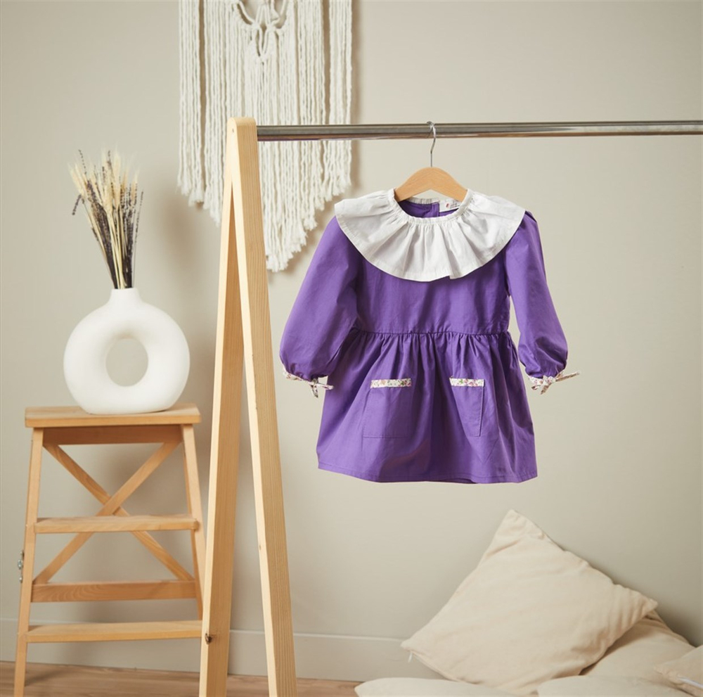 Baby Joko - Kız Çocuk Mor Yakası Fırfırlı Elbise