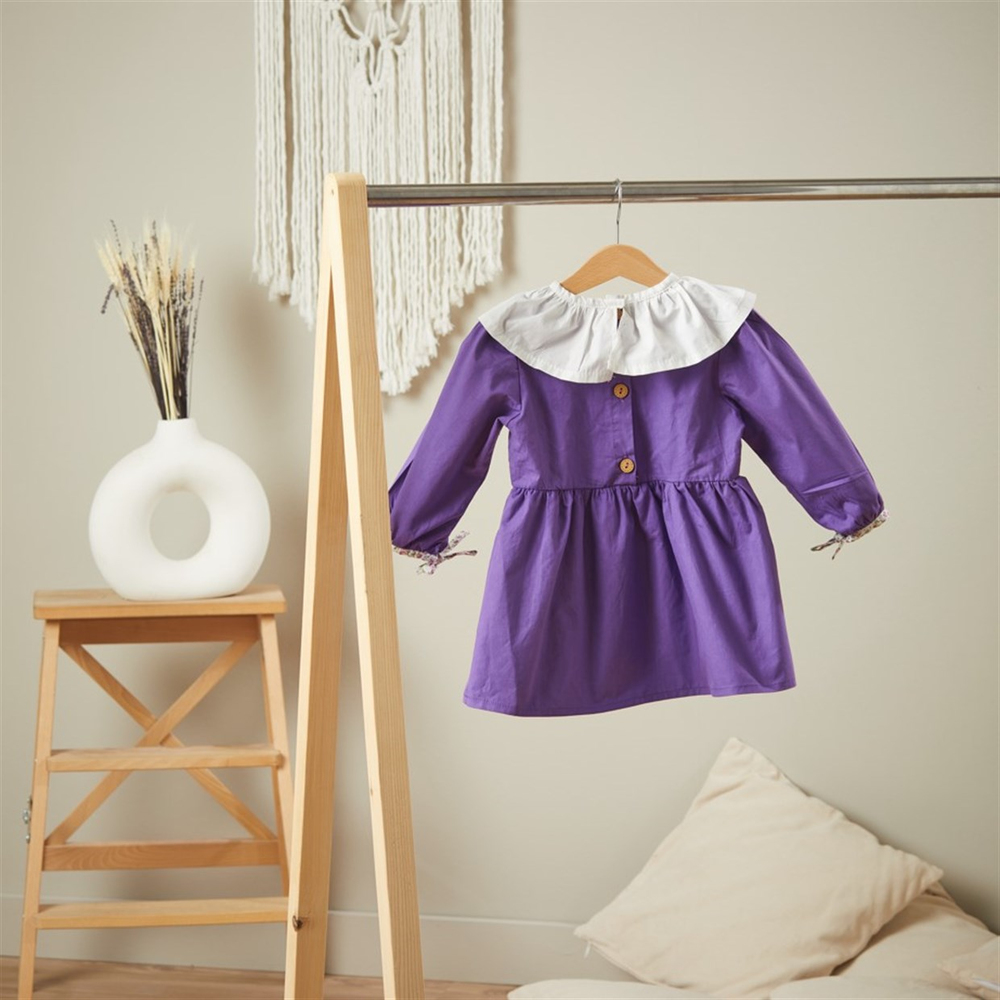 Baby Joko - Kız Çocuk Mor Yakası Fırfırlı Elbise