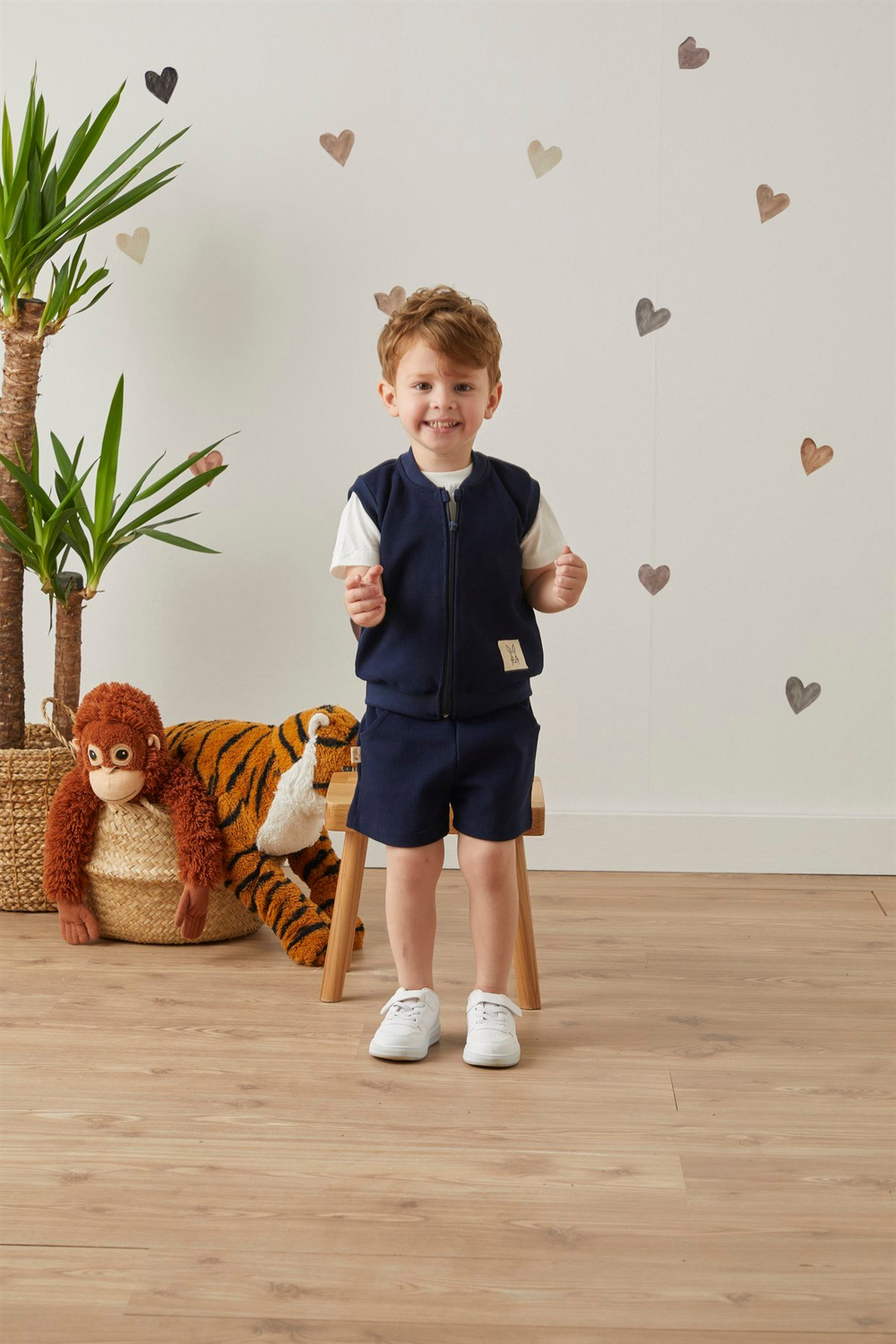 Baby Joko Lacivert Renkli Sevimli Tavşan Etiketli Waffle Yelek