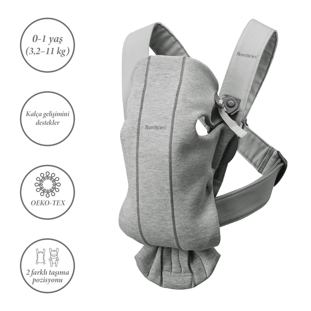 BabyBjörn 2'li Set Bliss Ana Kucağı Woven Melange & Kanguru Mini 3D Jersey Light Grey