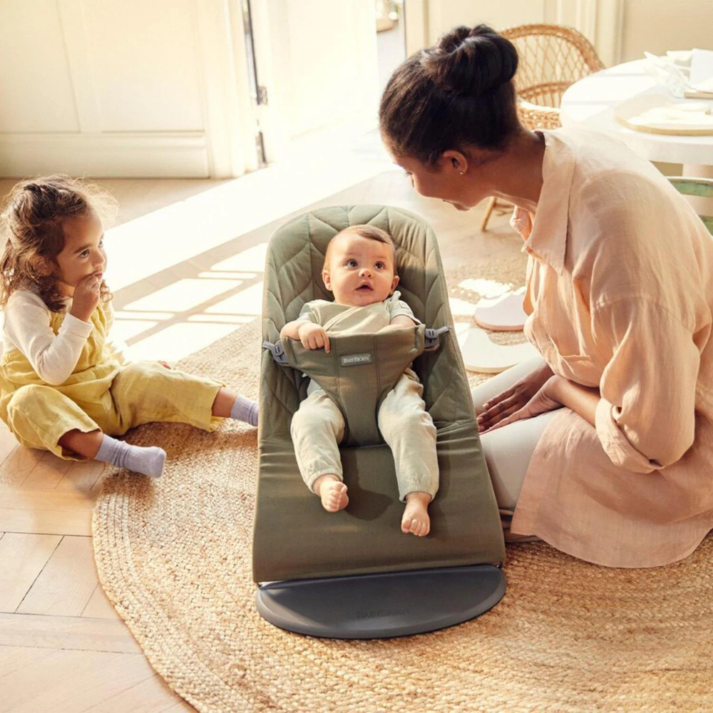 BabyBjörn Bliss Ana Kucağı Petal Woven Dark Geen & Bumprider Connect³ Black-Olive Bebek Arabası - Yan Düzenleyici Çanta