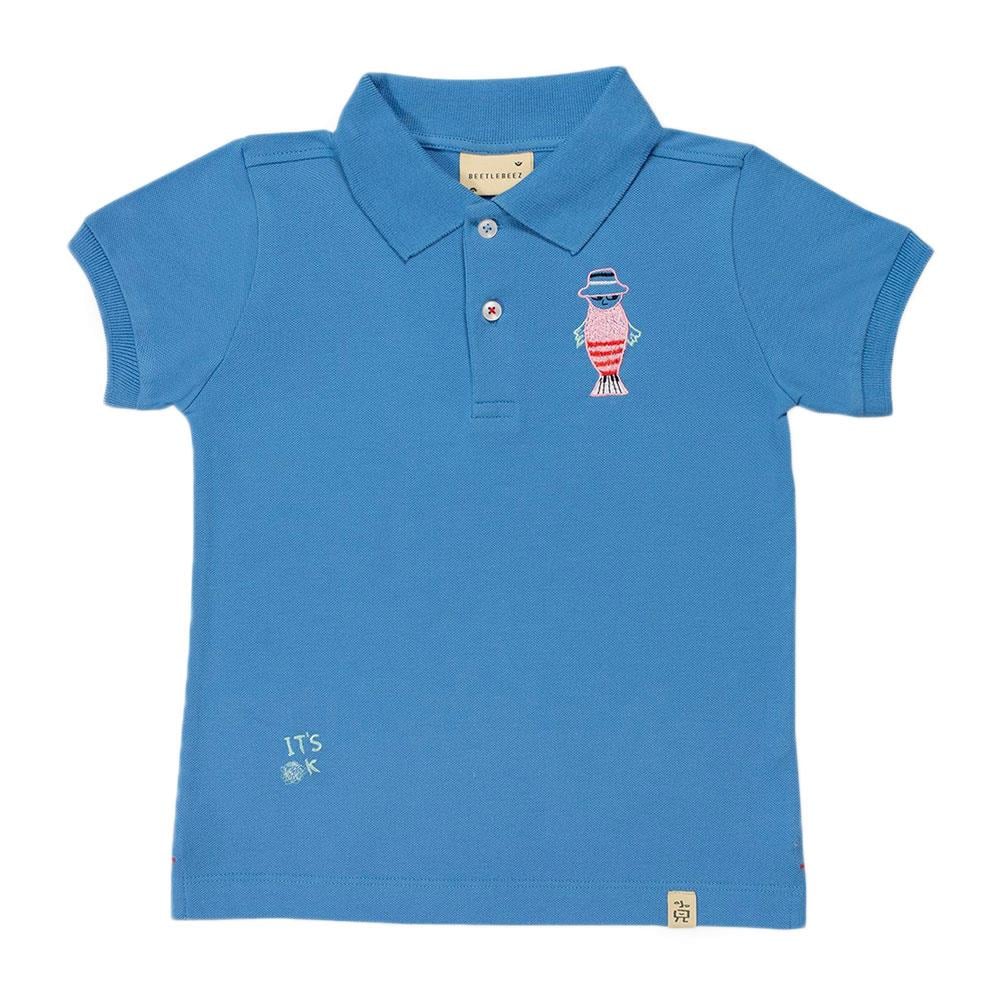 Beetle Beez Cool Flipper Kısa Kollu Nakişli Polo Yaka Tişört  Mavi