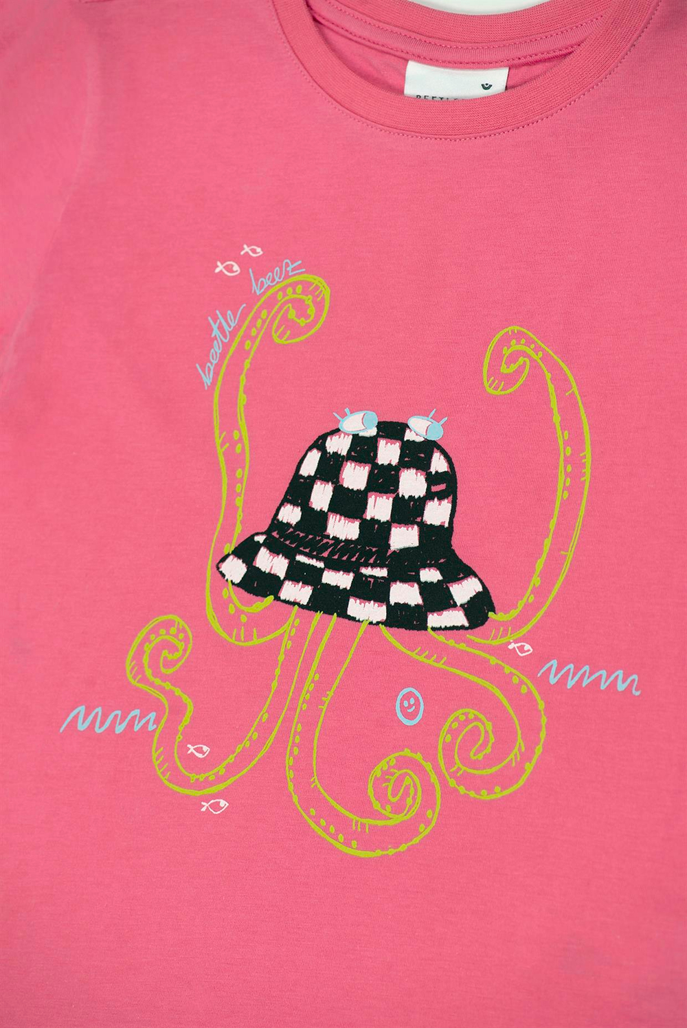 Beetle Beez Pembe Funky Octopus Hat Kısa Kollu Tişört