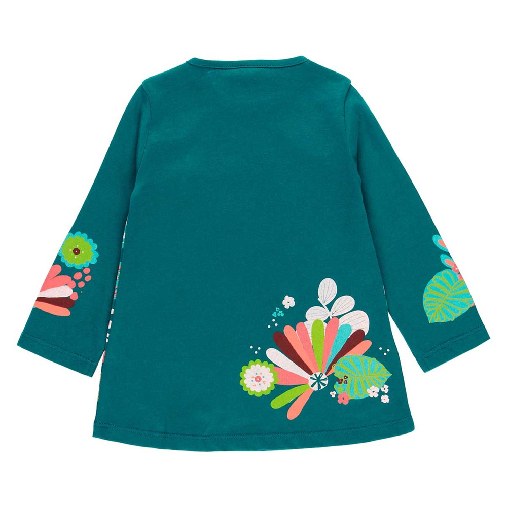 BOBOLİ - KIZ BEBEK UZUN KOLLU ELBİSE ÇİÇEK DESENLİ YEŞİL