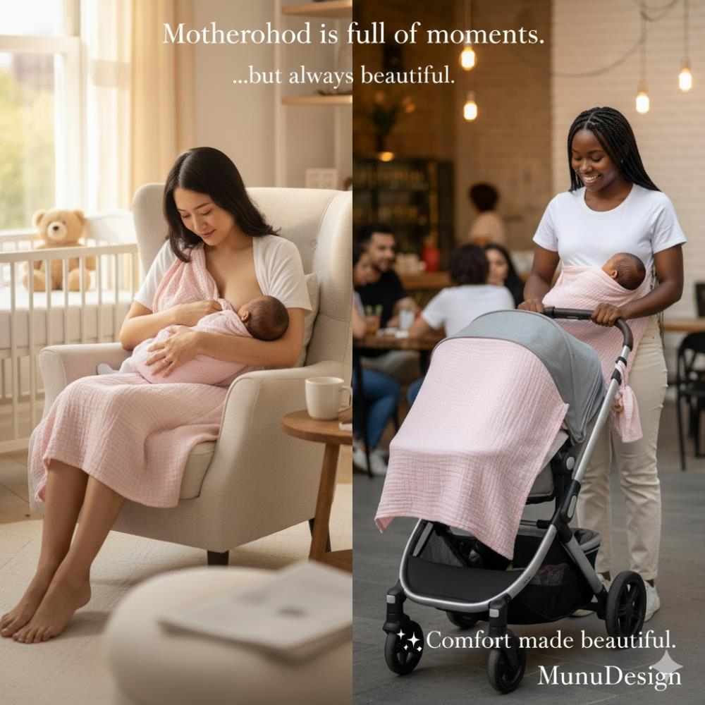 Münü Design Müslin Emzirme Örtüsü Seti Pembe