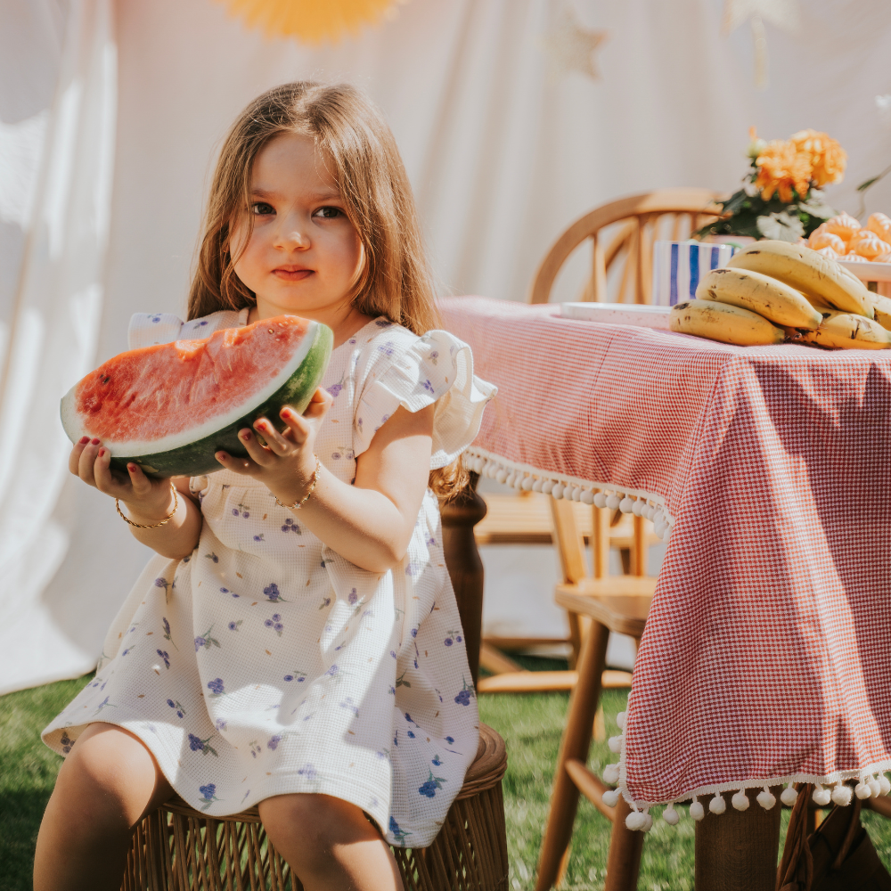 Kiraz Kids Yabanmersini Desenli %100 Pamuklu Kol Detaylı Elbise