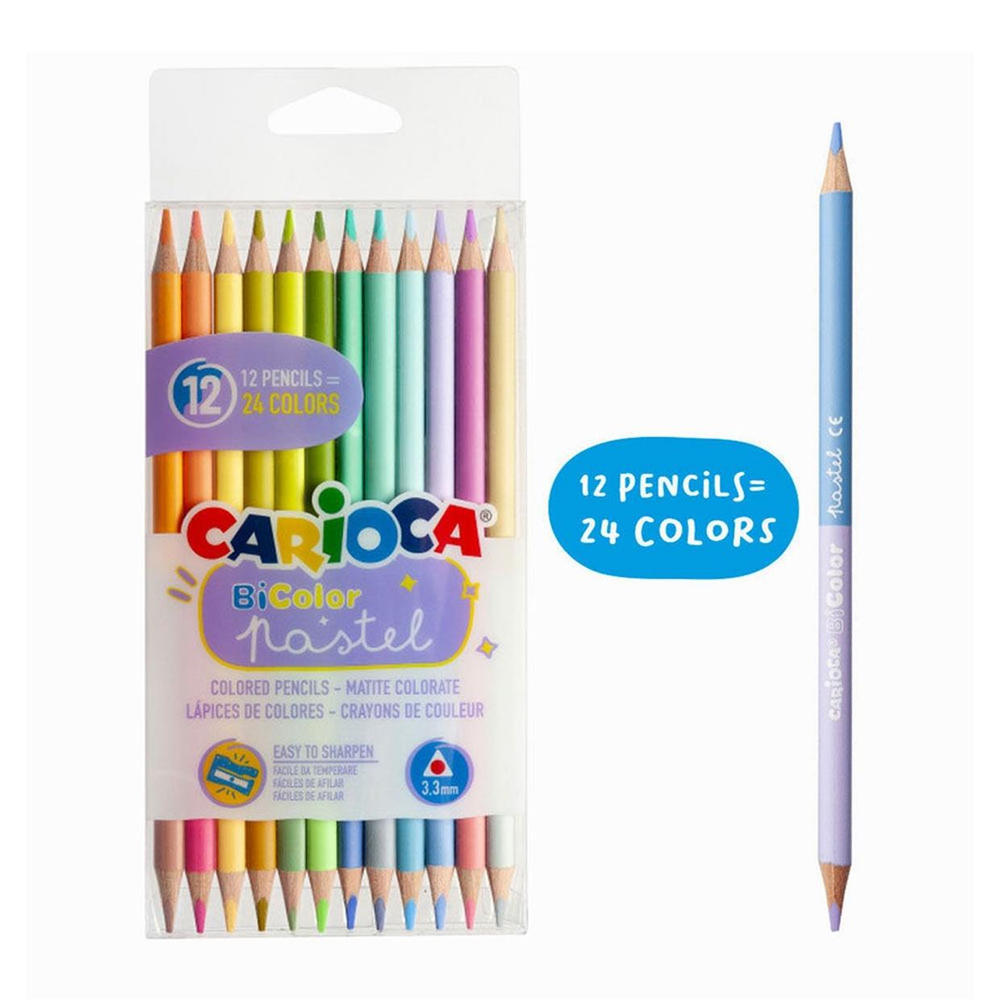 Carioca Çift Taraflı Kuru Boya Kalemi Pastel Renkler 12'li 24 Renk