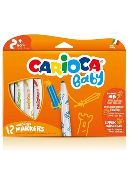 Carioca Jumbo Bebek Süper Yıkanabilir Keçeli Boya Kalemi 12'li + Yaş