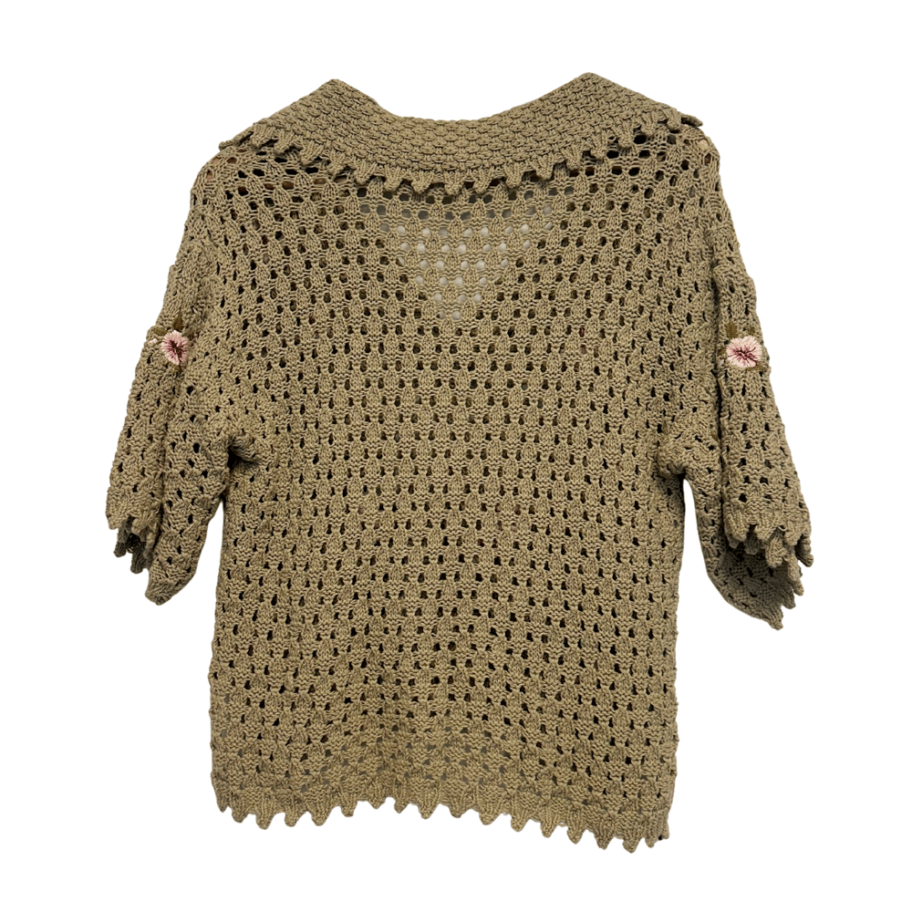 Mango Çiçek Desenli Yeşil Örgü Kazak - S