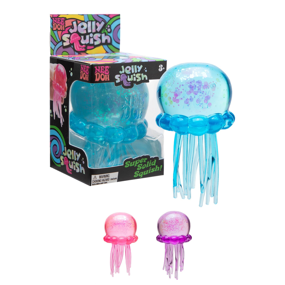 NeeDoh Jelly Squish Stres Topu | Simli Denizanası Squishy Oyuncak Mavi