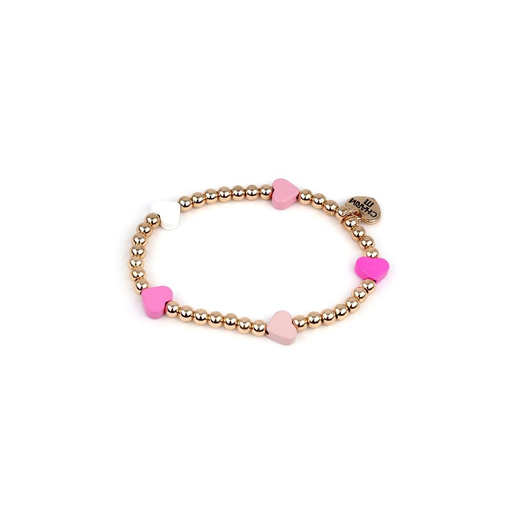 Charm It Gold Pink Heart Stretch Bead Bracelet