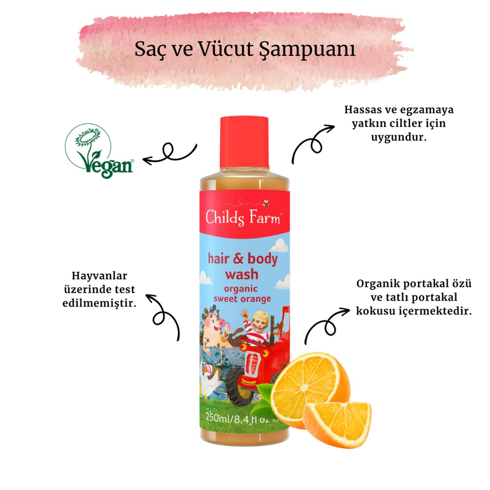Childs Farm Childs Farm Organik Tatlı Portakal Özlu Saç ve Vücut Şampuanı 250ml