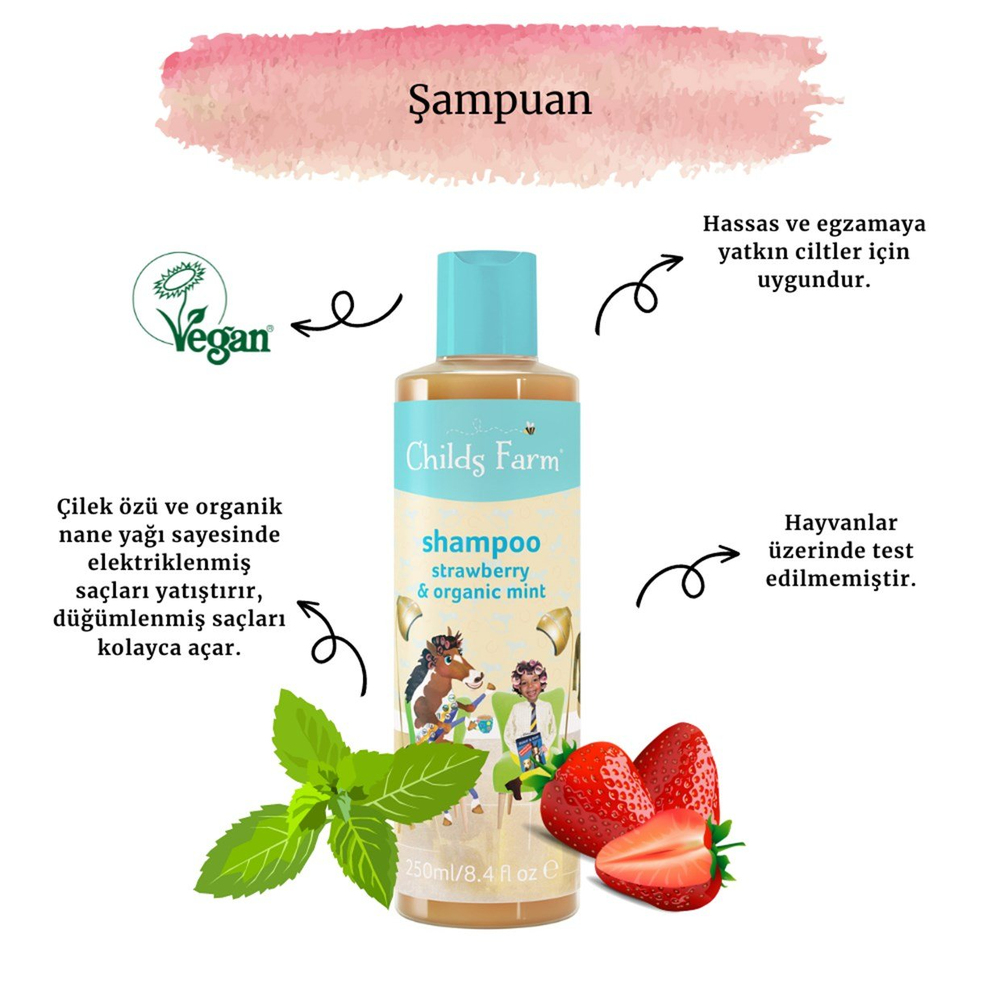 Childs Farm Çilek ve Organik Nane özlu Şampuan 250ml