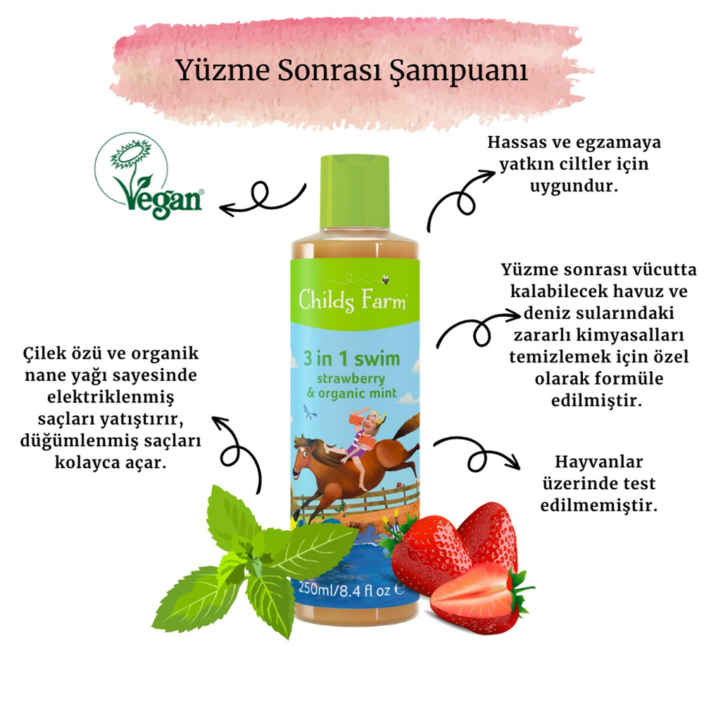 Childs Farm Çilek ve Organik Nane Özlü Yüzme Sonrası Şampuanı 250ml