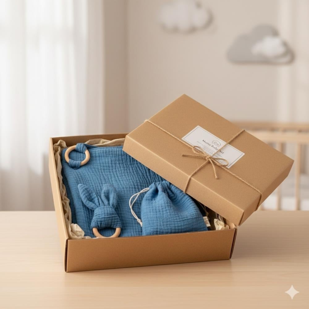 Münü Design Müslin Emzirme Örtüsü Seti Mavi