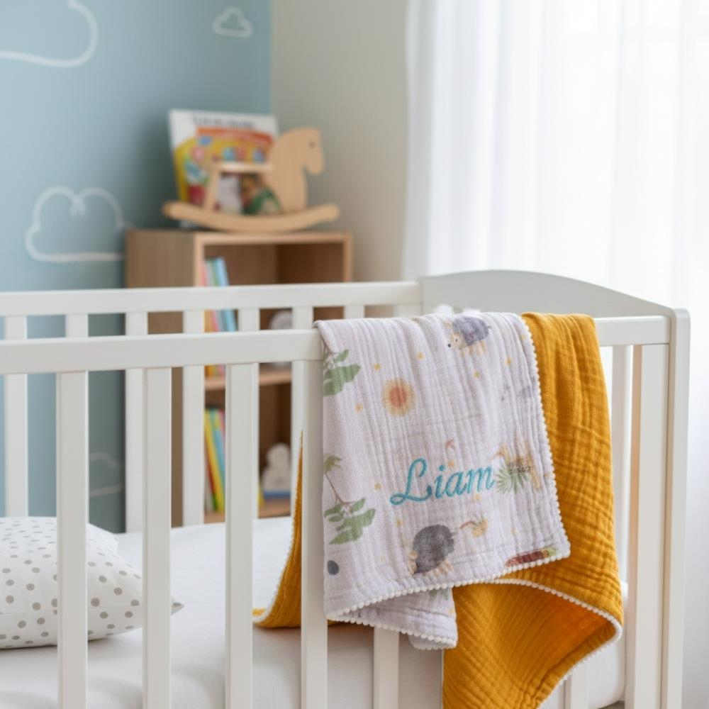 Münü Design Müslin Ponponlu Bebek Battaniyesi Safari