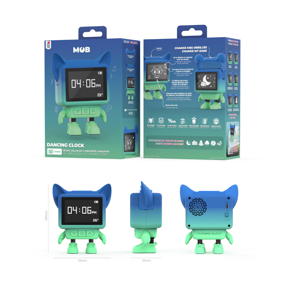 Mob Eğlenceli Dans Eden Mavi Bluetooth Hoparlör ve Çalar Saat