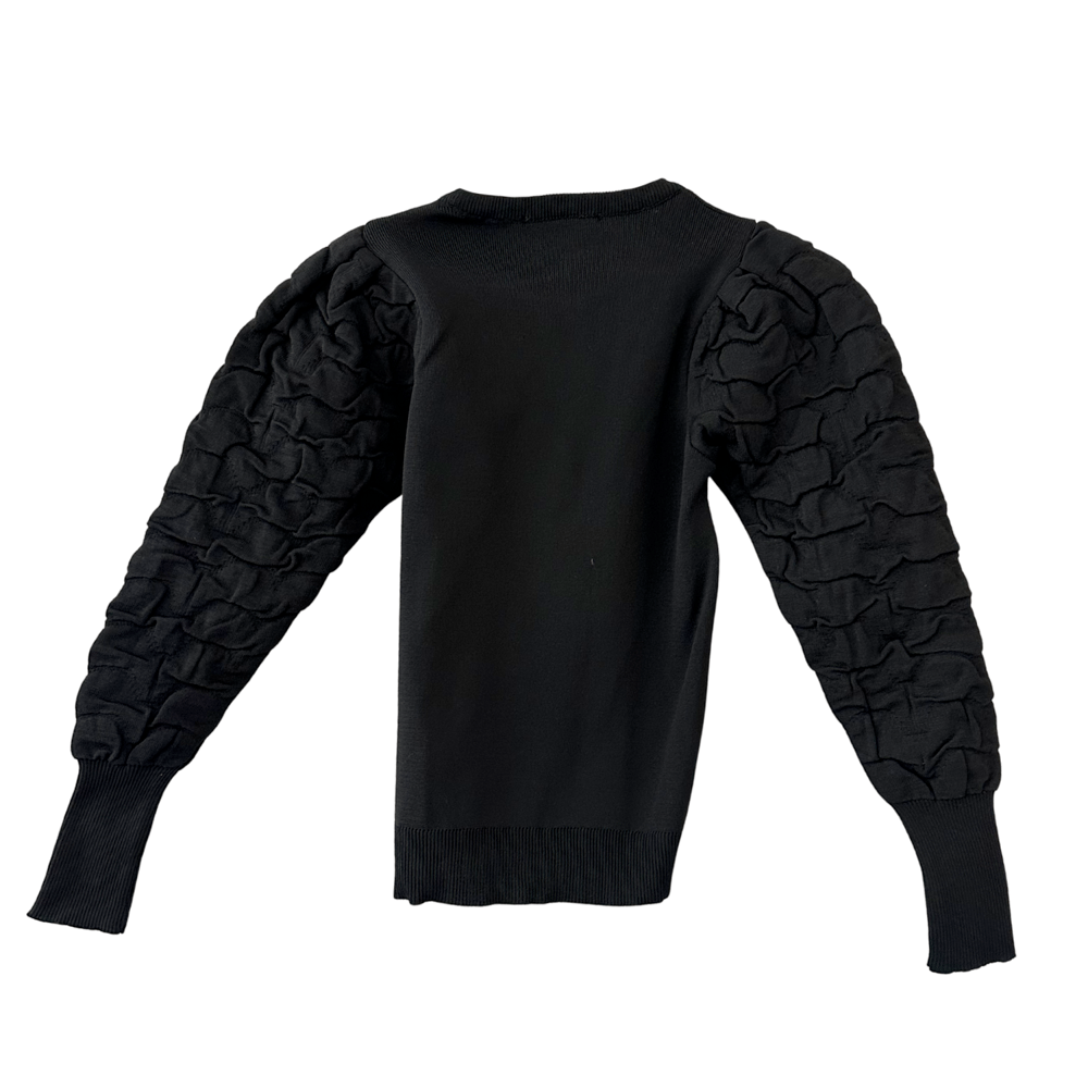 Pieces of Melon Siyah Jakar Desenli Balon Kol Kazak - S