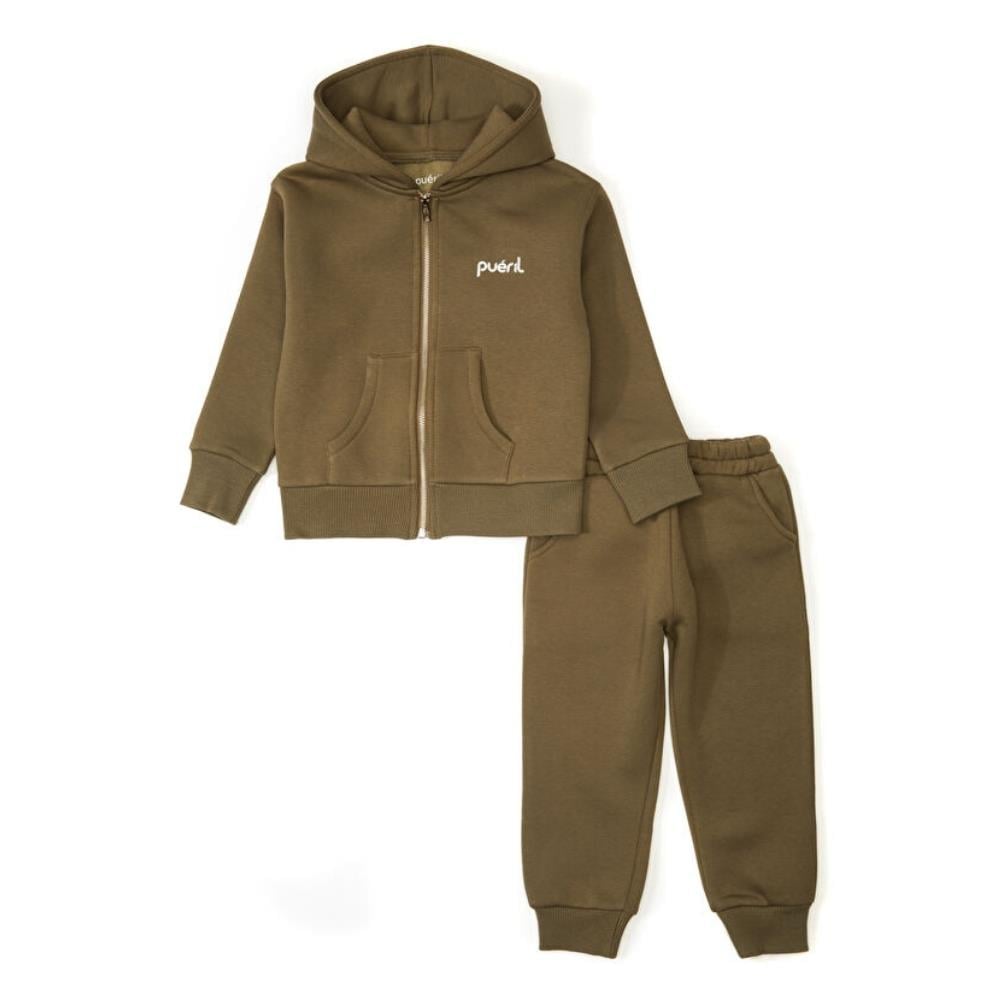 Pueril Kids Şardonlu Fermuarlı Çocuk Eşofman Takımı | Haki