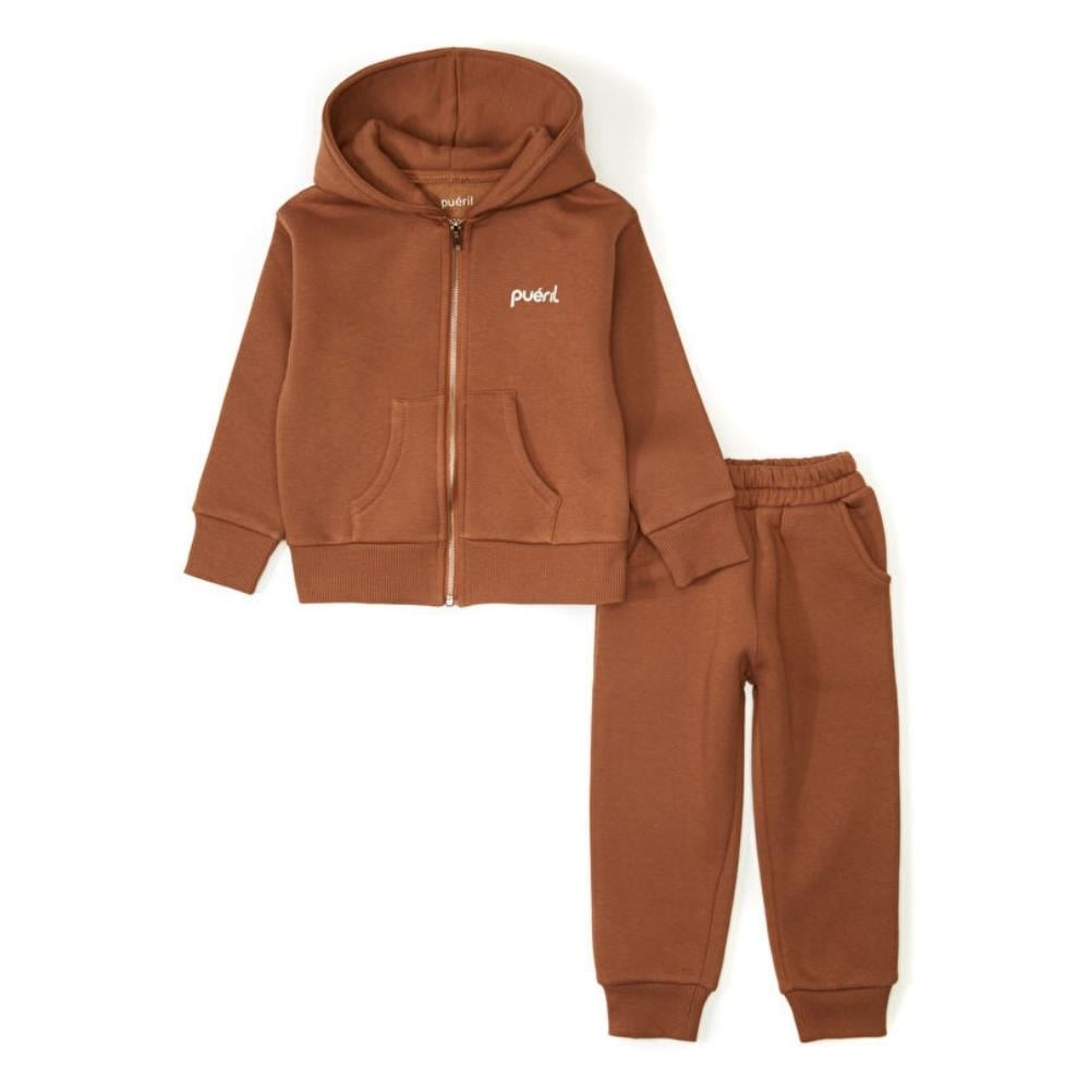 Pueril Kids Şardonlu Fermuarlı Çocuk Eşofman Takımı Toffee