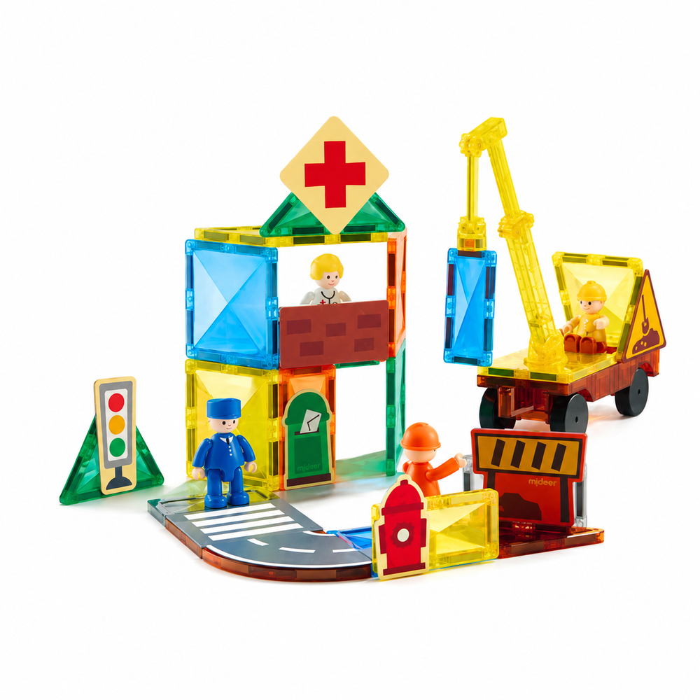 Mideer Magnetic Tiles Şehir Kahramanları 33 Parça