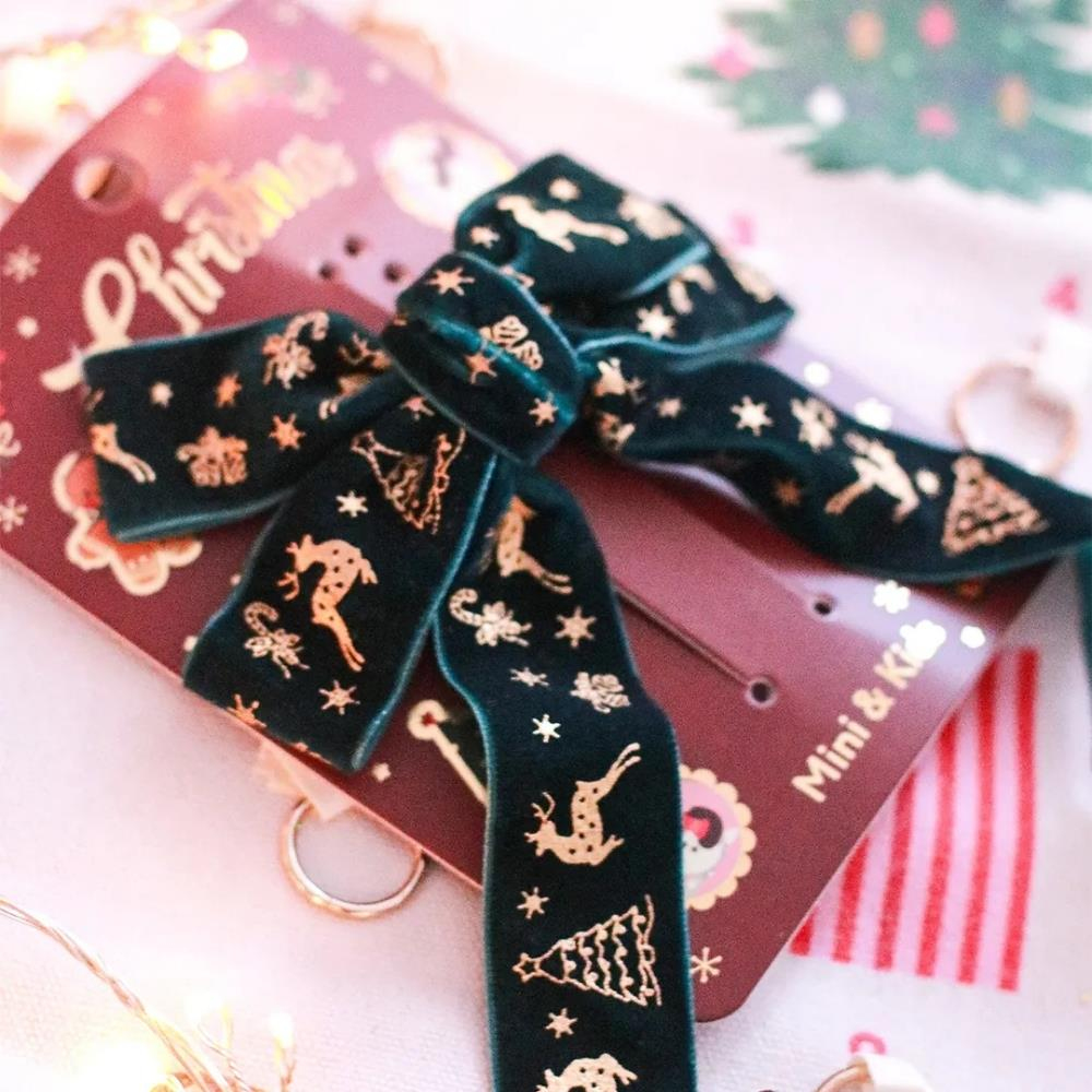 Mini & Kids Kadife Fiyonk Toka Green Bow