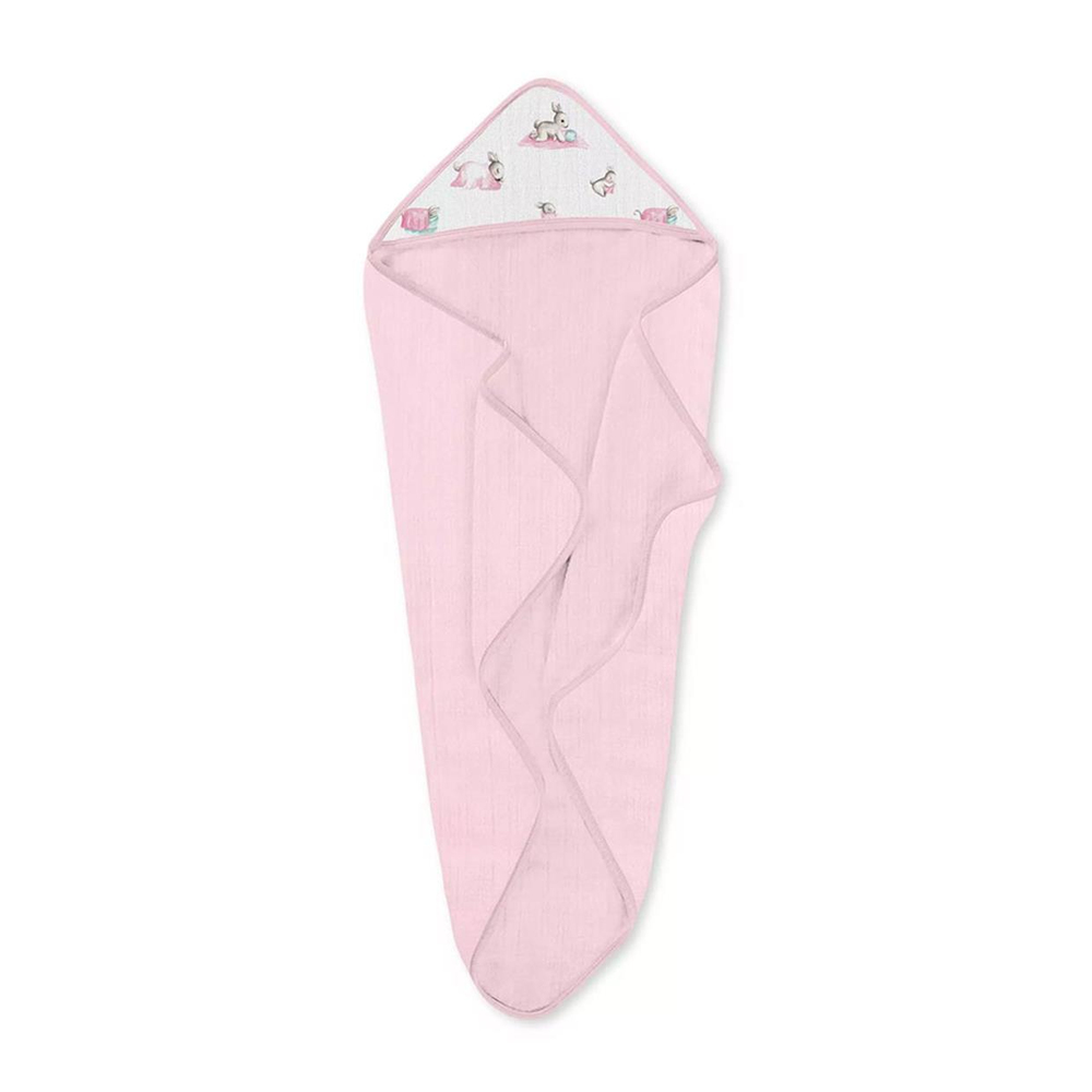 Deux Lapin Bebe Lapin Rose Müslin Kurulanma Örtüsü