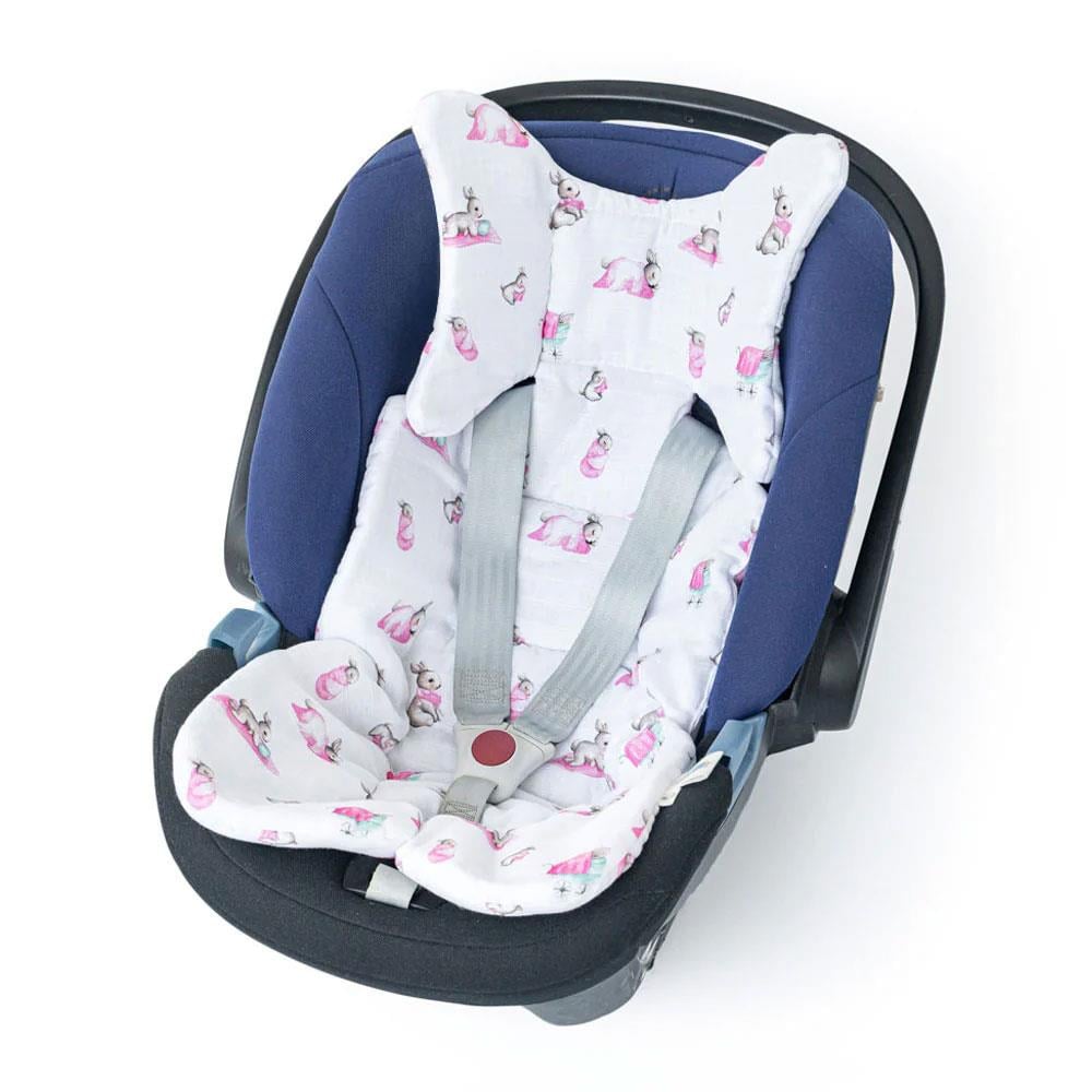 Deux Lapin Bebe Lapin Rose Puset ve Oto Koltuk Minderi