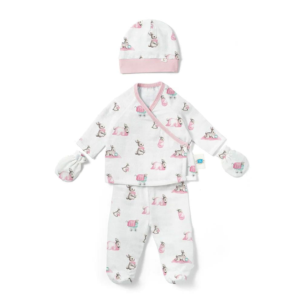 Deux Lapin Yenidoğan Bebek Hastane Çıkış Seti Bebe Lapin Rose