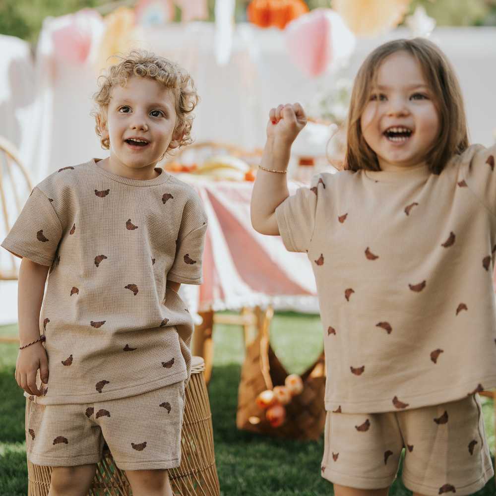 Kiraz Kids Kruvasan Desenli %100 Pamuklu Yazlık Takım