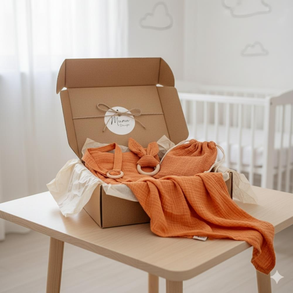 Münü Design Müslin Emzirme Örtüsü Seti Turuncu