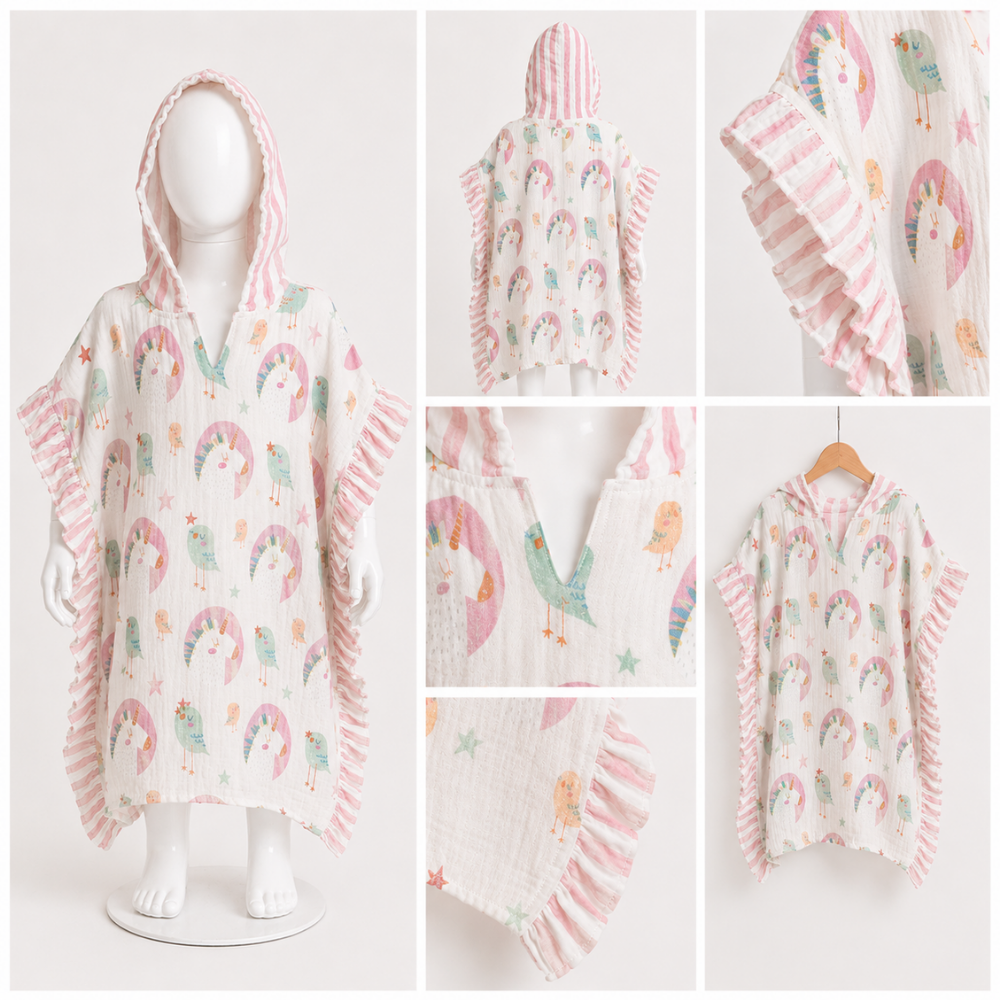 Asu Baby Unicornbird Organik Pamuk Fırfırlı Müslin Panço