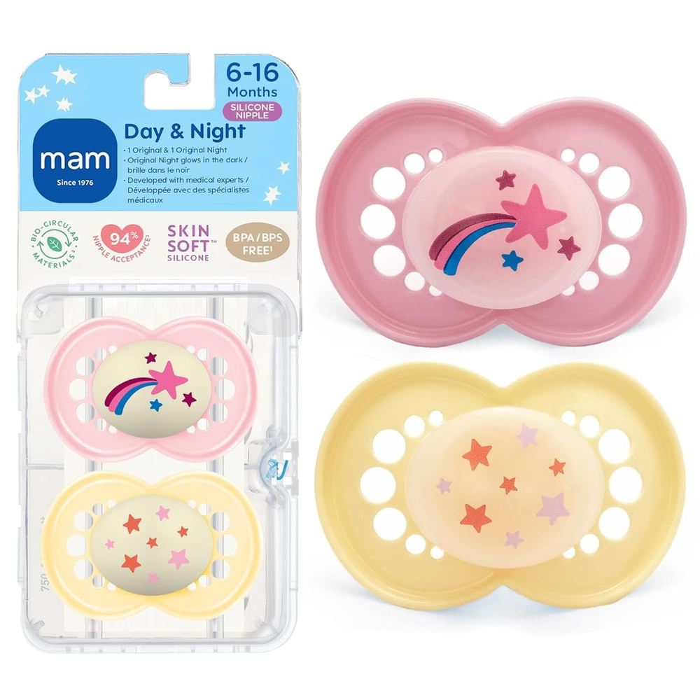 Mam Original Night 2'li Karanlıkta Parlayan Silikon Emzik Stars 6-16 Ay