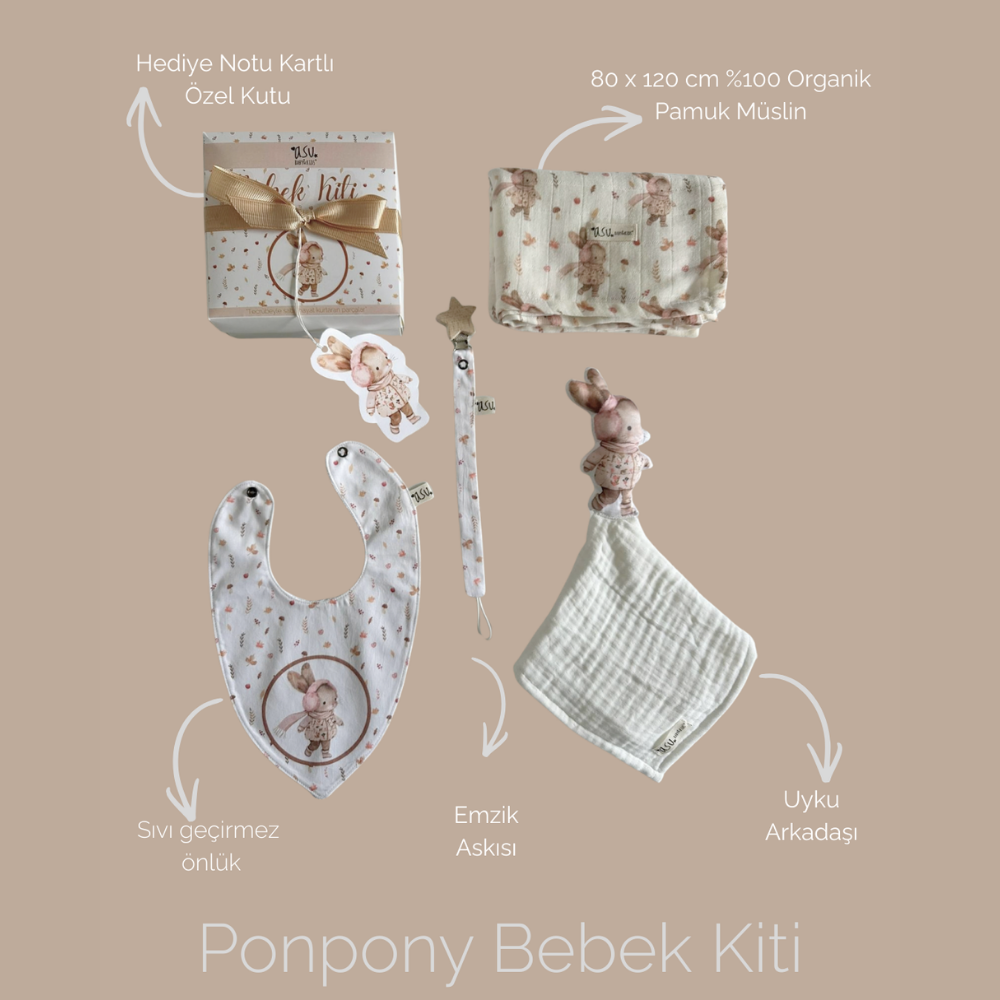 Asu Baby Ponpony Organik Pamuk Hediye Bebek Kiti