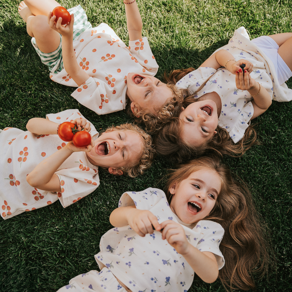 Kiraz Kids Yabanmersini Desenli %100 Pamuklu Kol Detaylı Elbise