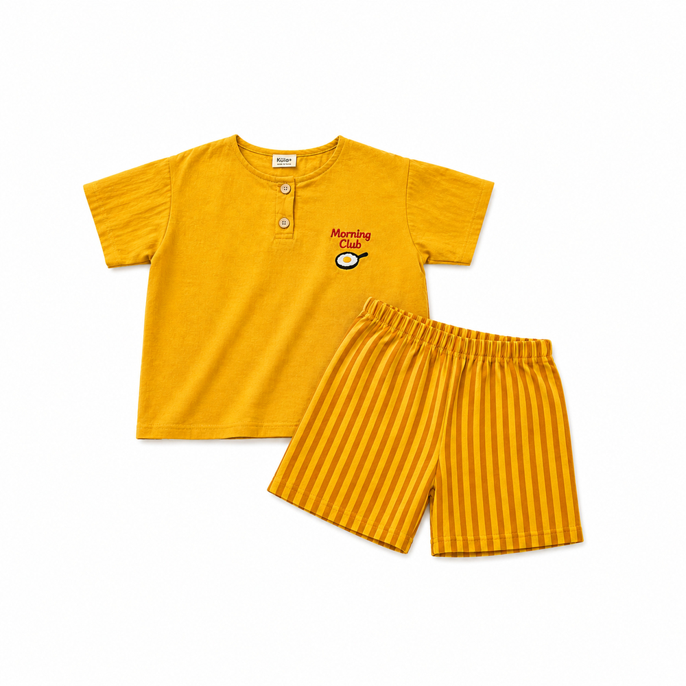Kiraz Kids Morning Club Yumurta Nakış Detaylı Müslin Set Sarı