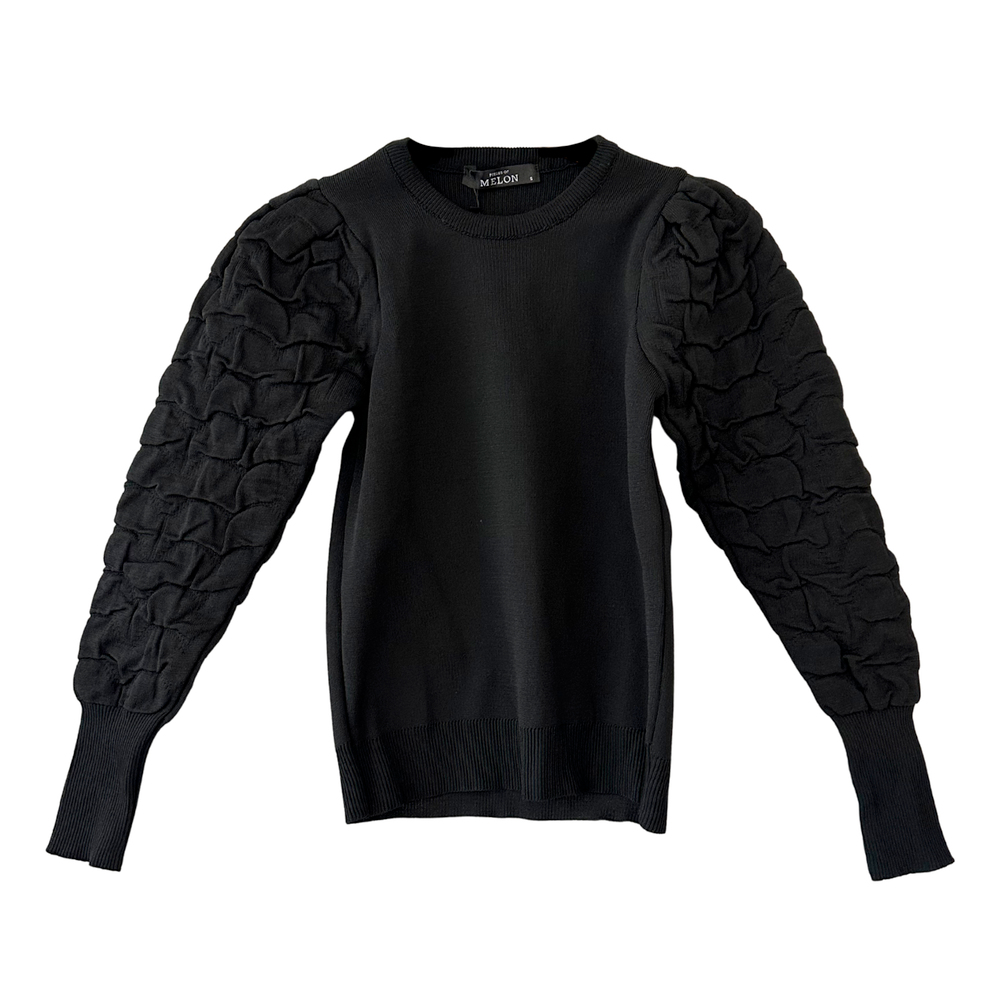 Pieces of Melon Siyah Jakar Desenli Balon Kol Kazak - S