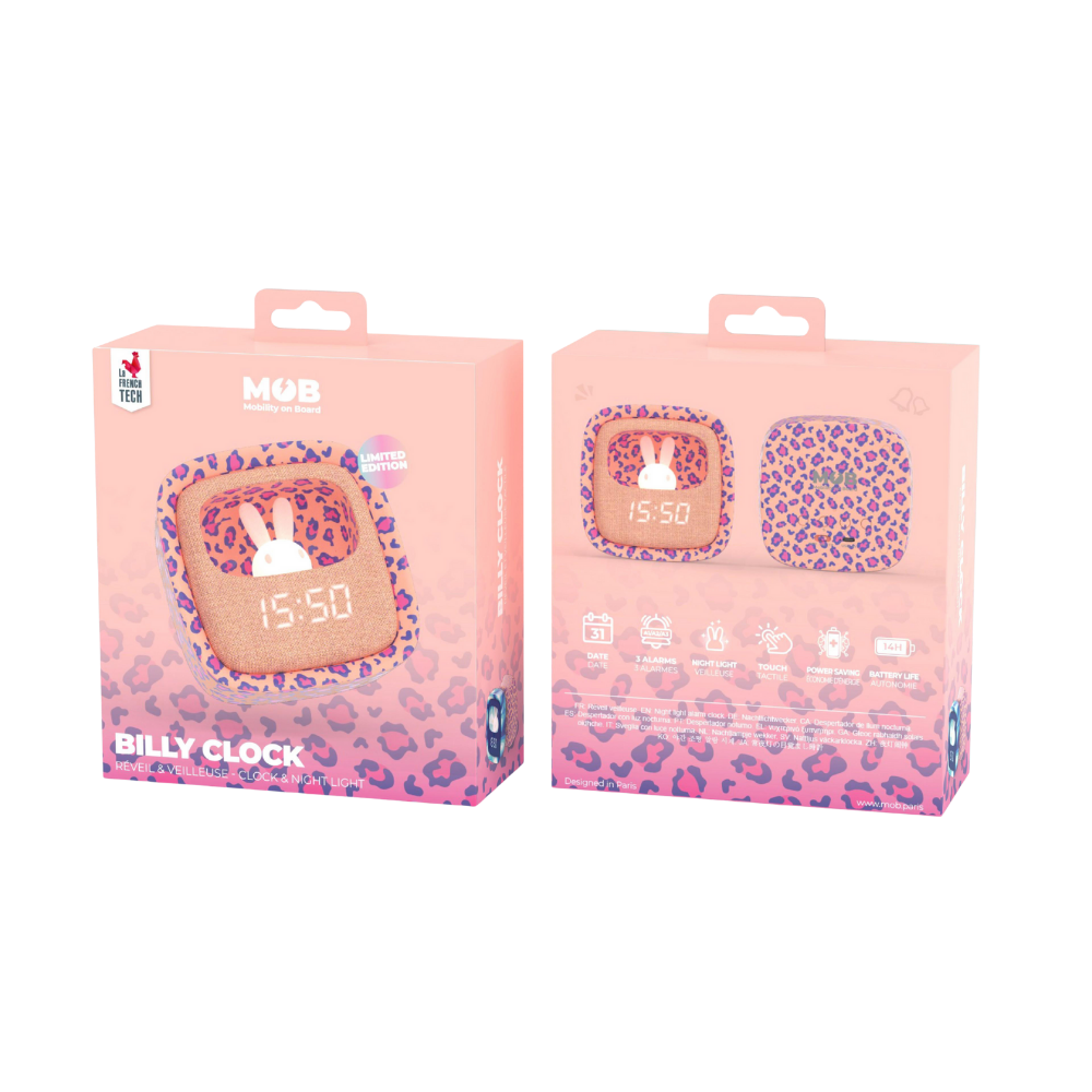 Mob Pembe Leopar Desenli Tavşan Masaüstü Saati ve Gece Lambası