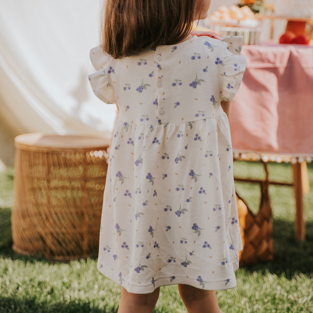 Kiraz Kids Yabanmersini Desenli %100 Pamuklu Kol Detaylı Elbise