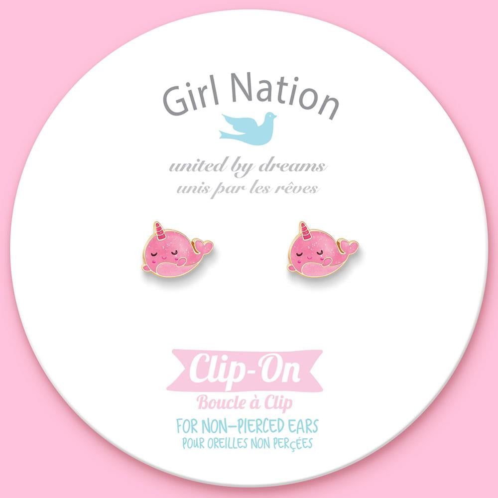Girl Nation Glitter Pink Narwhal Klipsli Küpe